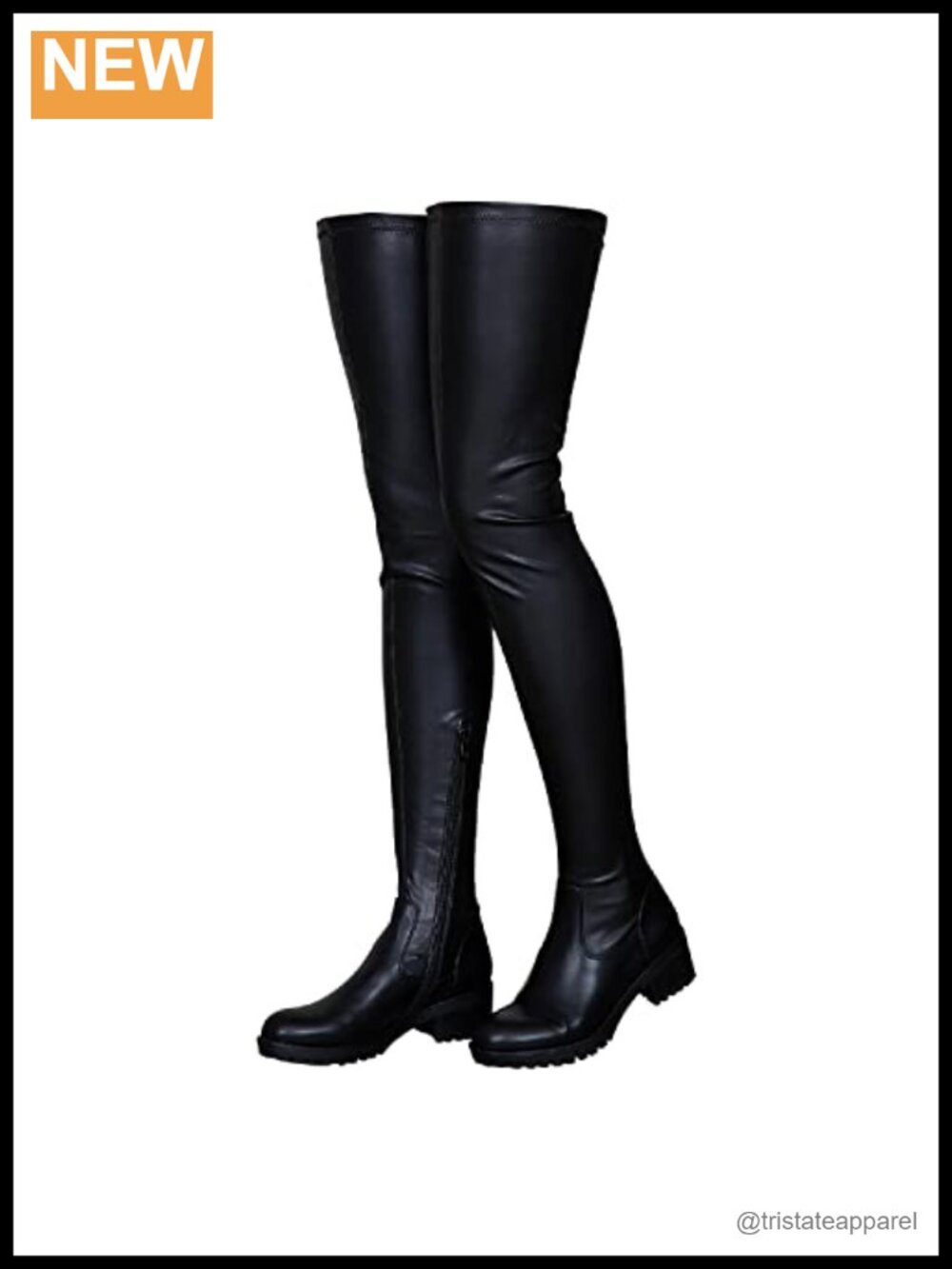 Thigh High Boots Round Toe Low Chunky Heel Side Zipper